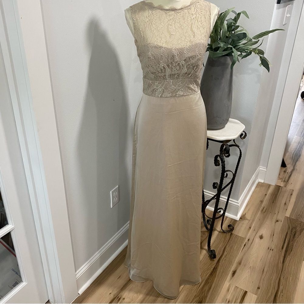 Vintage Jim Hjelm Champaign Long Satin and Lace Occasions Dress Gown Wedding